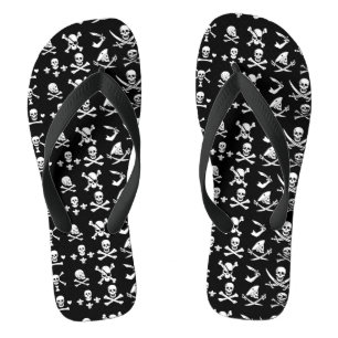 BLACK PIRATE BANNERS SKULL,CROSSED BONES,SWORDS FLIP FLOPS