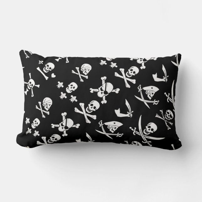 BLACK PIRATE BANNERS SKULL,CROSSED BONES,SWORDS LUMBAR PILLOW (Front)