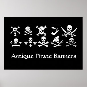 BLACK PIRATE BANNERS SKULL,CROSSED BONES,SWORDS POSTER