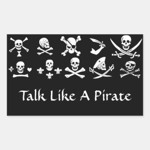 BLACK PIRATE BANNERS SKULL,CROSSED BONES,SWORDS RECTANGULAR STICKER