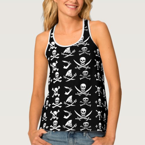 BLACK PIRATE BANNERS SKULLCROSSED BONESSWORDS TANK TOP