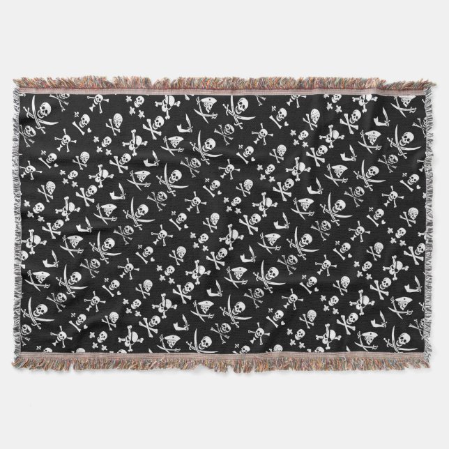 BLACK PIRATE BANNERS SKULL,CROSSED BONES,SWORDS THROW BLANKET (Front)