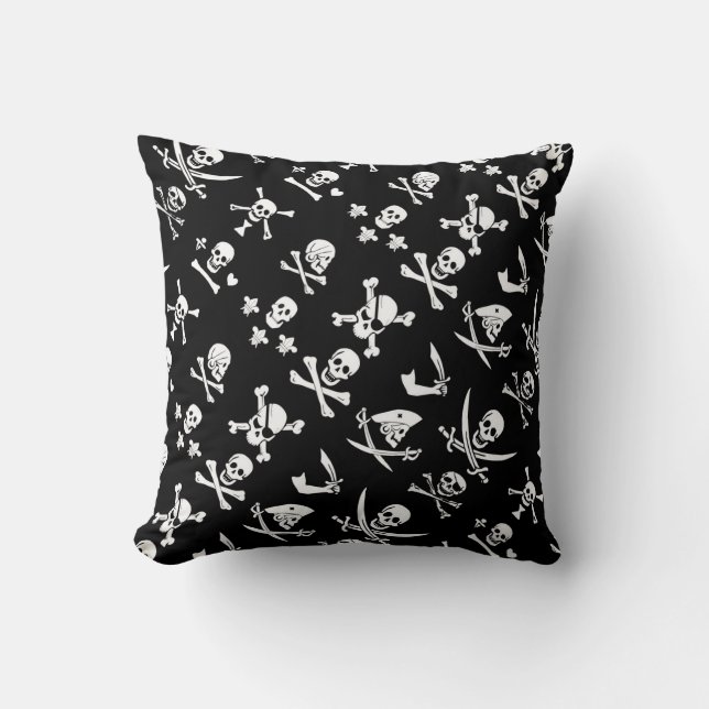 BLACK PIRATE BANNERS SKULL,CROSSED BONES,SWORDS THROW PILLOW (Front)