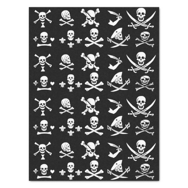BLACK PIRATE BANNERS SKULL,CROSSED BONES,SWORDS TISSUE PAPER (Vertical)