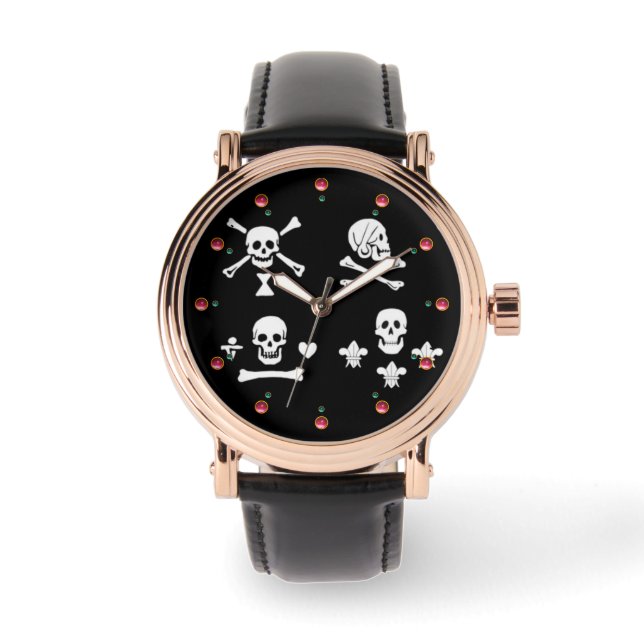 BLACK PIRATE BANNERS SKULL,CROSSED BONES,SWORDS  WATCH (Front)