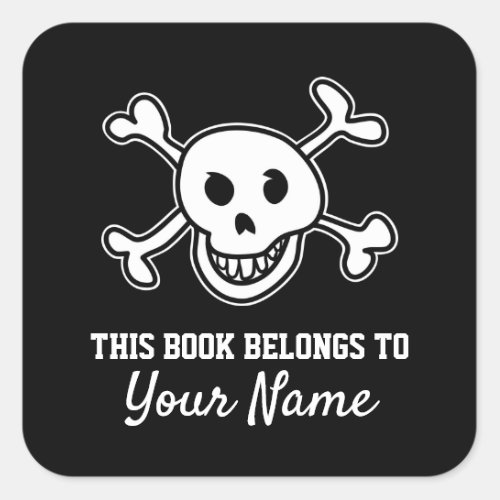 Black pirate flag bookplate sticker for kids book