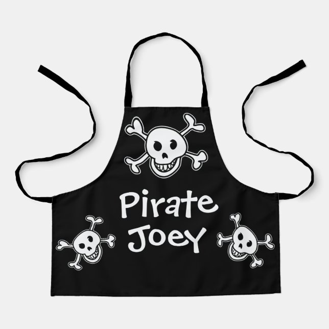Black pirate flag skull and bones apron for kids (Front)
