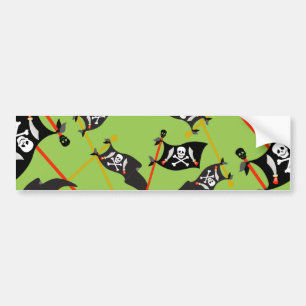 Black Pirate Flag Skulls White Bones Raiding Bumper Sticker