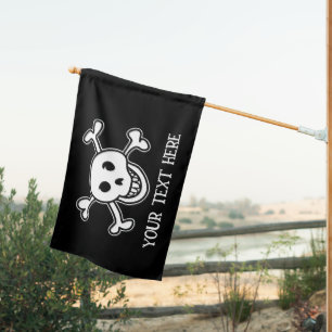Black pirate flag with skull and bones symbol