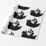 Black Pirate Ship Silhouette Wrapping Paper
