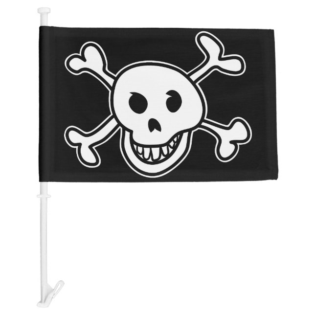 Black pirate skull and bones car window flag (Front)