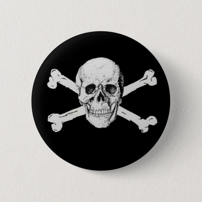 Black Pirate Skull and Crossbones Pinback Button (Front)