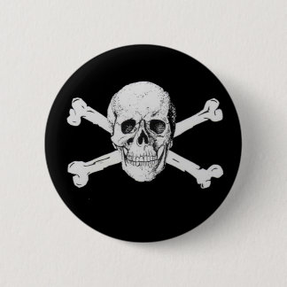Black Pirate Skull and Crossbones Pinback Button