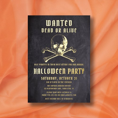Black Pirate Skull  Bones Halloween Party Foil Invitation