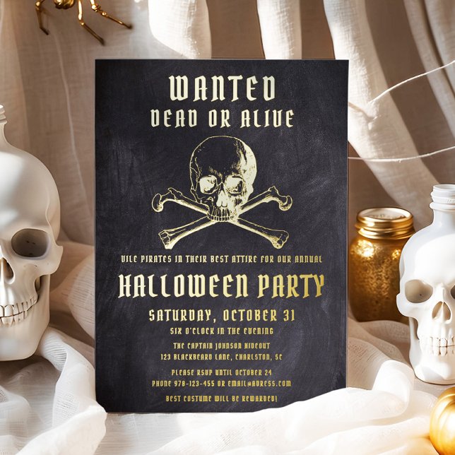 Black Pirate Skull & Bones Halloween Party Foil Invitation (Black Pirate Skull & Bones Halloween Party Foil Invitation)
