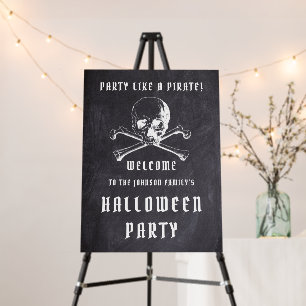 Black Pirate Skull & Bones Halloween Party Welcome Foam Board