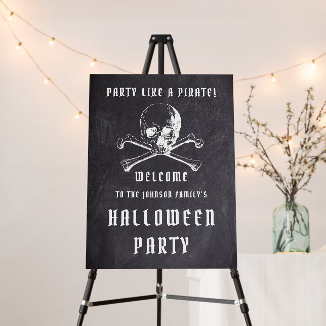 Black Pirate Skull & Bones Halloween Party Welcome Foam Board (In Situ (Stand))
