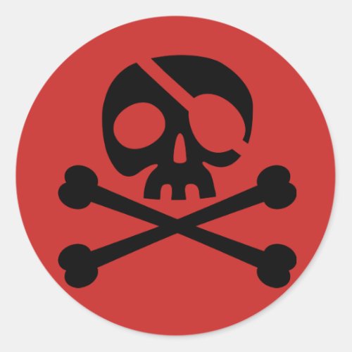Black Pirate Skull  Crossbones Red Classic Round Sticker