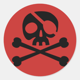 Black Pirate Skull & Crossbones Red Classic Round Sticker