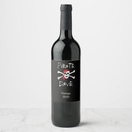 Black Pirate Skull Crossbones Wine Bottle Labels