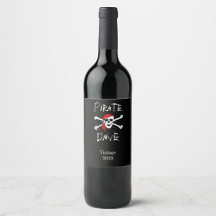 Black Pirate Skull Crossbones Wine Label