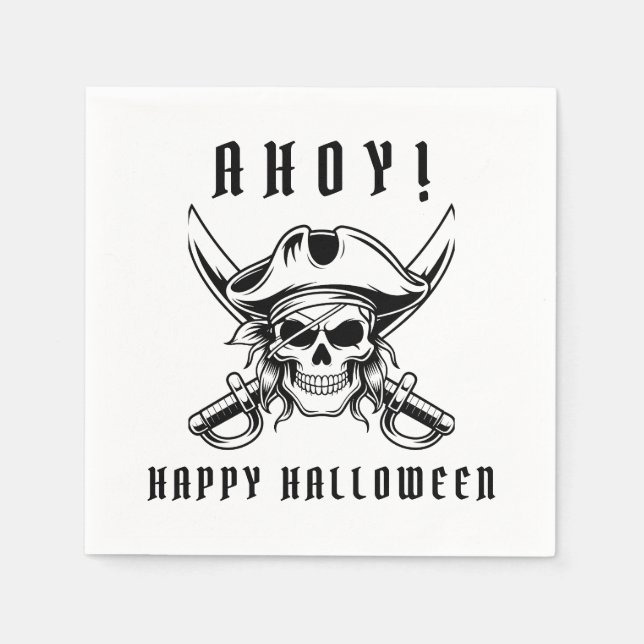 Black Pirate Skull Halloween Party  Napkins (Front)