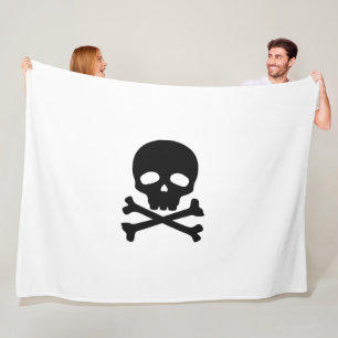 Black Pirate Skull on White Background Fleece Blanket