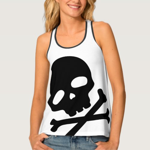 Black Pirate Skull on White Background Tank Top