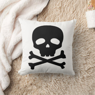 Black Pirate Skull on White Background Throw Pillow