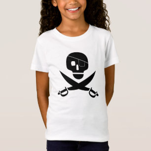 Black Pirate Skull with Eye Patch and Cross Swords T-Shirt