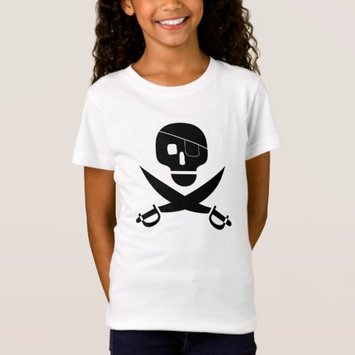 Black Pirate Skull with Eye Patch and Cross Swords T_Shirt