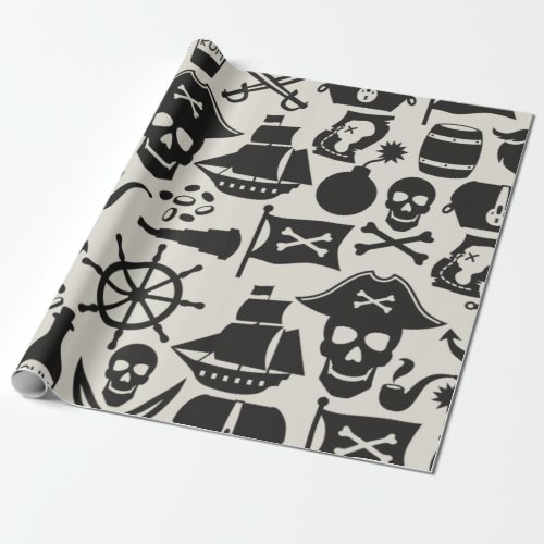 Black Pirate Theme Nautical Pattern Wrapping Paper