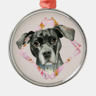 Black Pit Bull Dog Metal Ornament