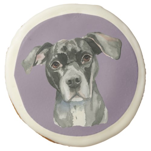 Black Pit Bull Dog Watercolor Portrait Sugar Cookie