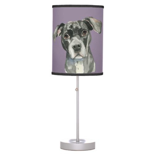 Black Pit Bull Dog Watercolor Portrait Table Lamp