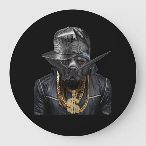 Black Pit Bull Rapper as Hip Hop Artist Large Clock