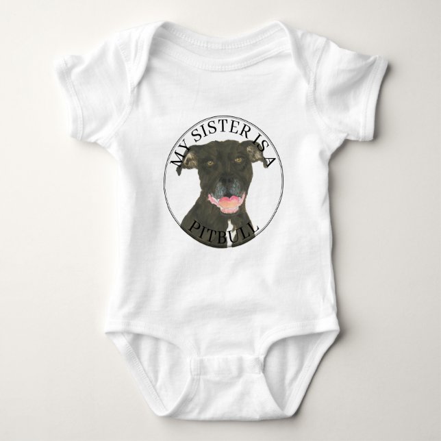 Black Pitbull Dog Big Sister Baby Bodysuit (Front)