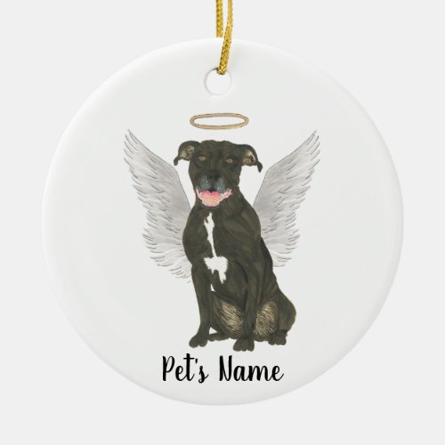 Black Pitbull Staffy Sympathy Memorial Ceramic Ornament