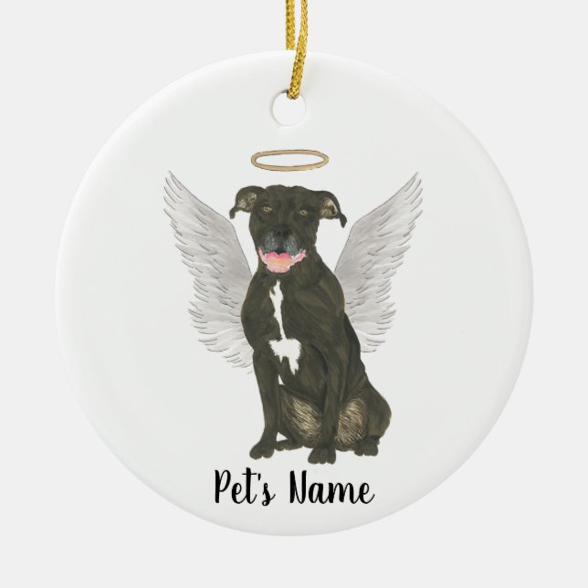Black Pitbull Staffy Sympathy Memorial Ceramic Ornament (Front)