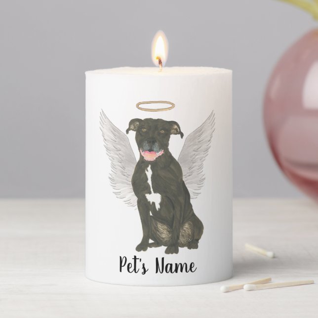 Black Pitbull Staffy Sympathy Memorial Pillar Candle (In Situ)