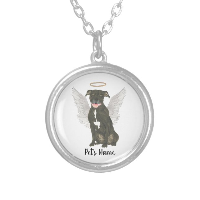Black Pitbull Staffy Sympathy Memorial Silver Plated Necklace (Front)