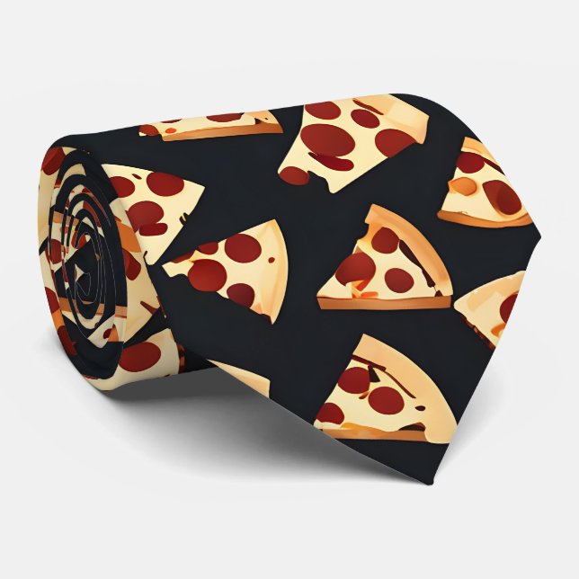 Black Pizza Slices Neck Tie (Rolled)