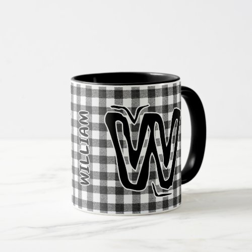 Black Plaid (Antique Monogram Name) Vintage Coffee Mug