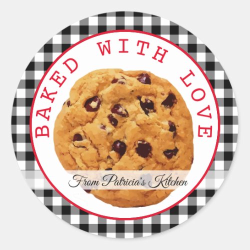 Black  Plaid Baked With Love Christmas Cookies Classic Round Sticker