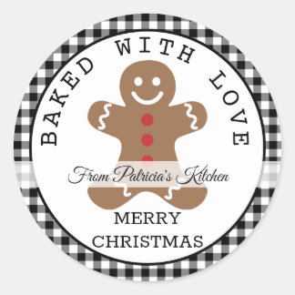 Black Plaid Baked With Love Christmas Cookies Classic Round Sticker