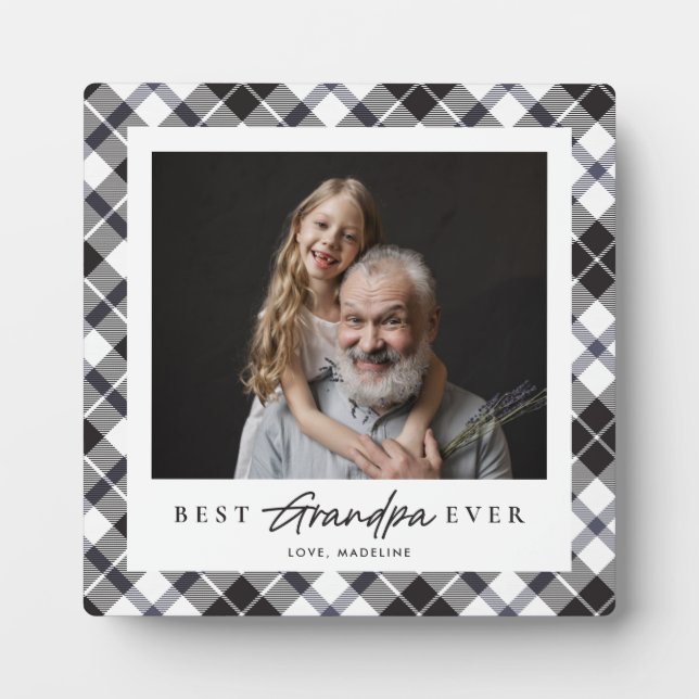 Black Plaid Best Grandpa Ever Plaque (Front)