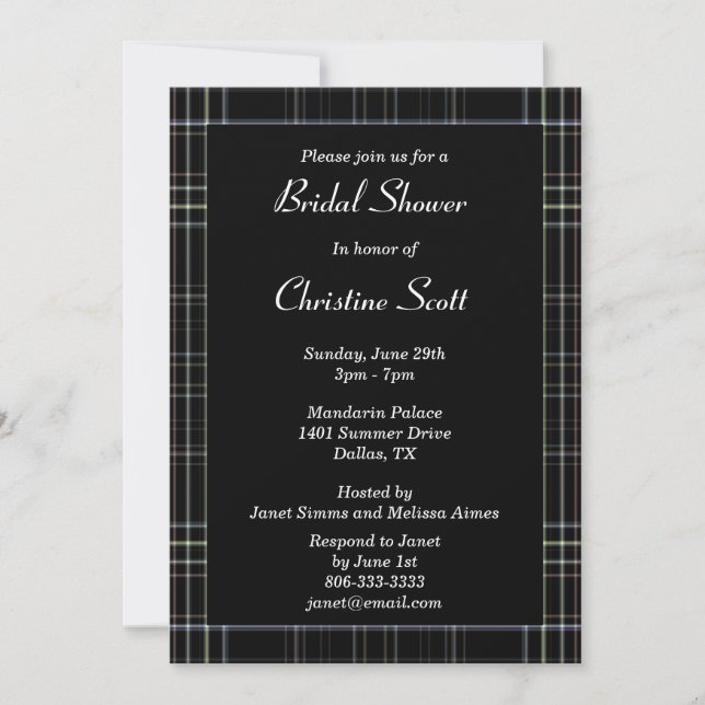 Black Plaid Bridal Shower Invitation (Front)