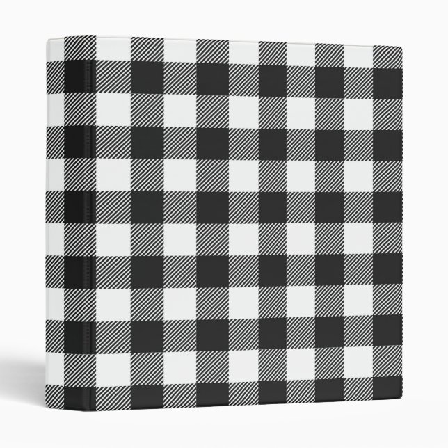 Black Plaid Buffalo Check Pattern 3 Ring Binder (Front/Spine)