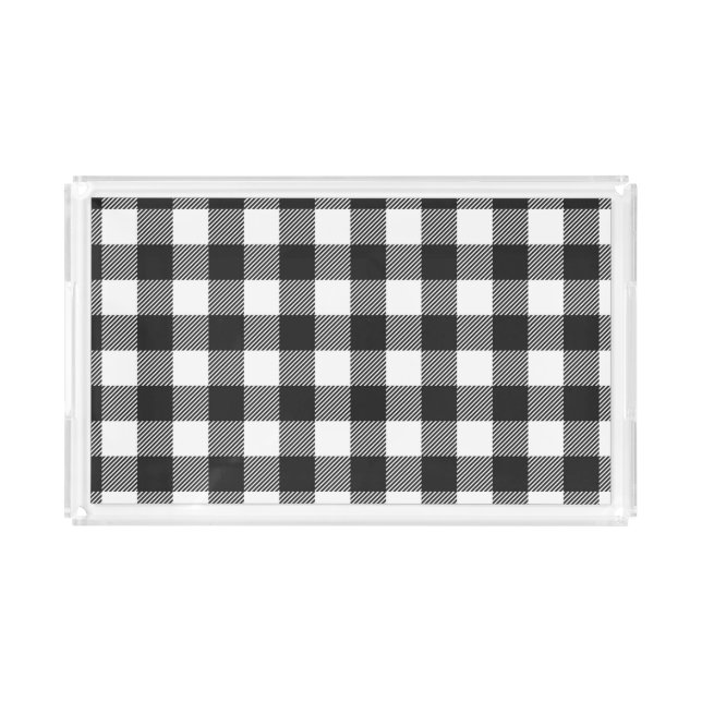 Black Plaid Buffalo Check Pattern Acrylic Tray (Front)