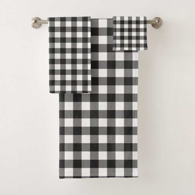 Black Plaid Buffalo Check Pattern Bath Towel Set (Insitu)
